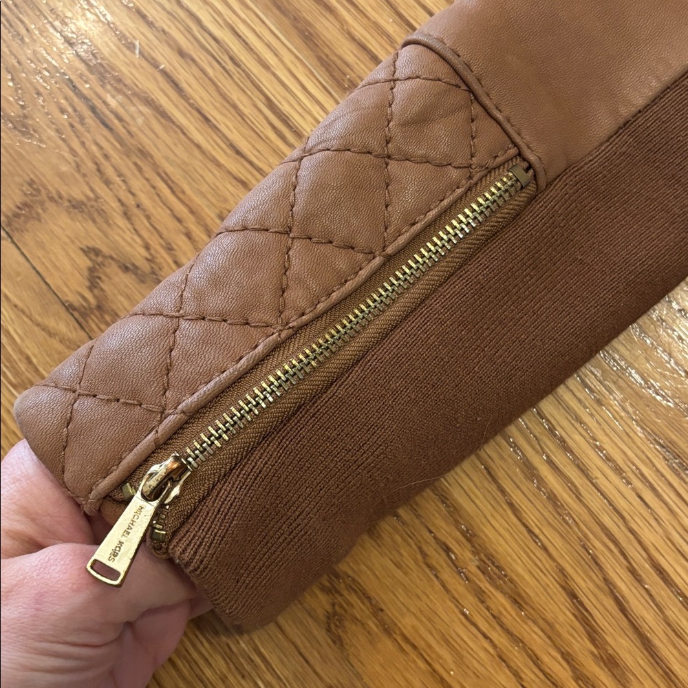 Michael Kors Tan Leather Hooded Jacket - Picture 6 of 7